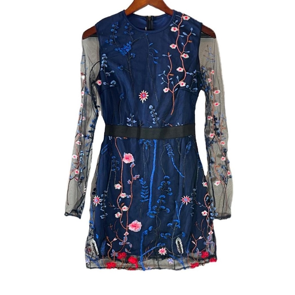 Navy Embroidered Floral Dress
